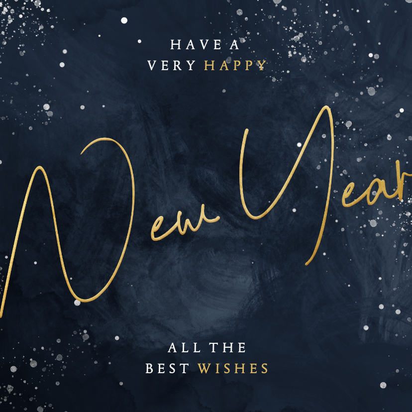 Nieuwjaarskaarten - Nieuwjaarskaart donkerblauw New Year in goudlook