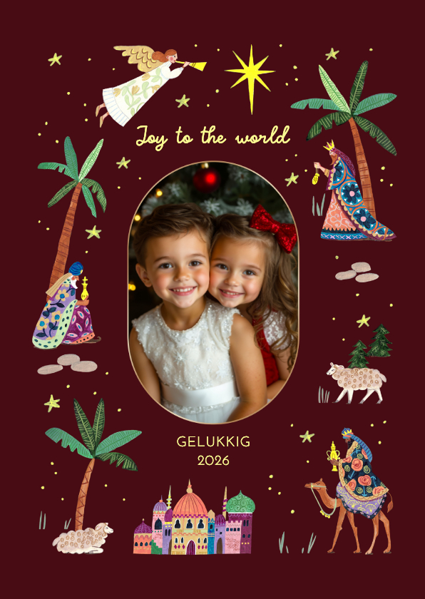 Nieuwjaarskaart drie koningen ster en engel - Nieuwjaarskaarten Nieuwjaarskaarten - Nieuwjaarskaart drie koningen ster en engel