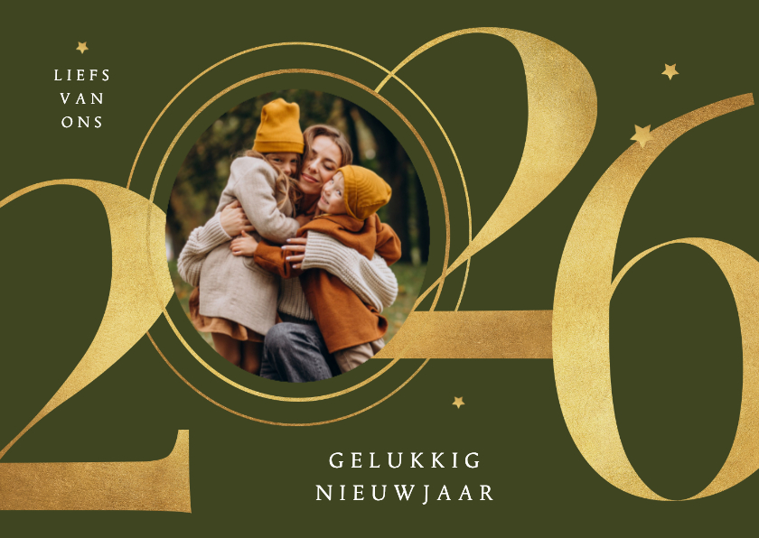 Nieuwjaarskaarten - Nieuwjaarskaart foto goud 2026 grafisch sterren
