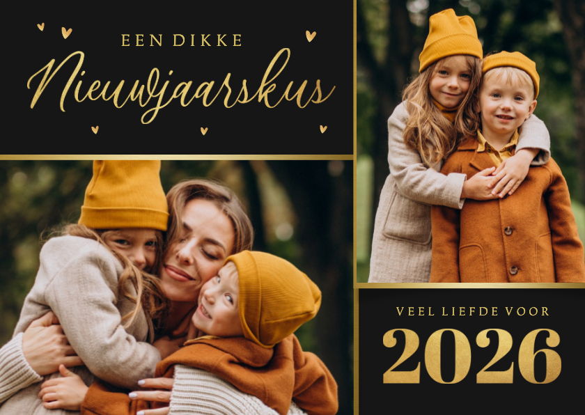 Nieuwjaarskaarten - Nieuwjaarskaart foto goud 2026 liefde nieuwjaarskus