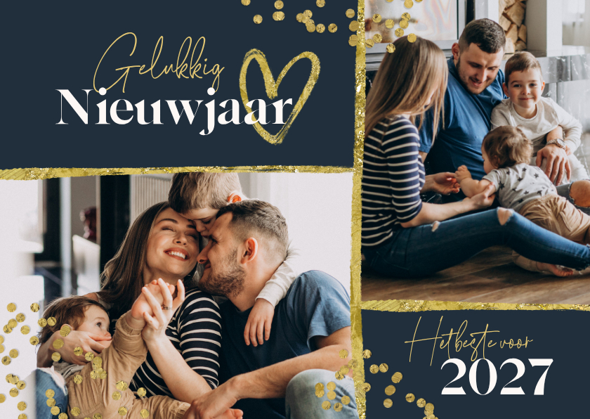 Nieuwjaarskaart foto's confetti goud hart liefdevol - Nieuwjaarskaarten Nieuwjaarskaarten - Nieuwjaarskaart foto's confetti goud hart liefdevol
