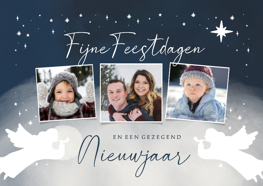 Nieuwjaarskaarten - Nieuwjaarskaart fotocollage engelen sterren nacht
