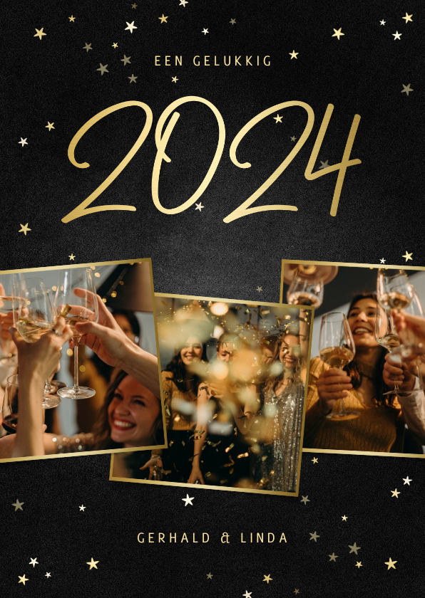 Nieuwjaarskaarten - Nieuwjaarskaart fotocollage handgeschreven 2024 krijtbord