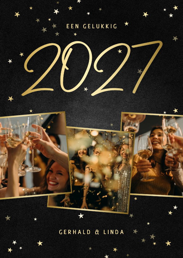 Nieuwjaarskaart fotocollage handgeschreven 2027 krijtbord - Nieuwjaarskaarten Nieuwjaarskaarten - Nieuwjaarskaart fotocollage handgeschreven 2027 krijtbord