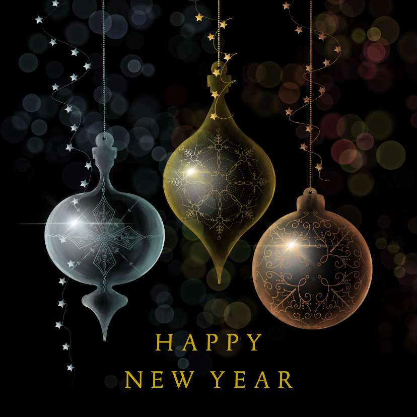 Nieuwjaarskaart gekleurde kerstballen glas - Nieuwjaarskaarten Nieuwjaarskaarten - Nieuwjaarskaart gekleurde kerstballen glas