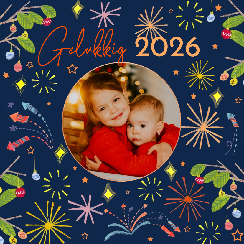 Nieuwjaarskaart Gelukkig 2027 typografie vuurwerk & foto - Nieuwjaarskaarten Nieuwjaarskaarten - Nieuwjaarskaart Gelukkig 2027 typografie vuurwerk & foto