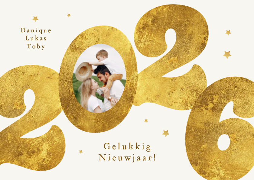 Nieuwjaarskaarten - Nieuwjaarskaart gouden 2026 sterren stijlvol modern foto