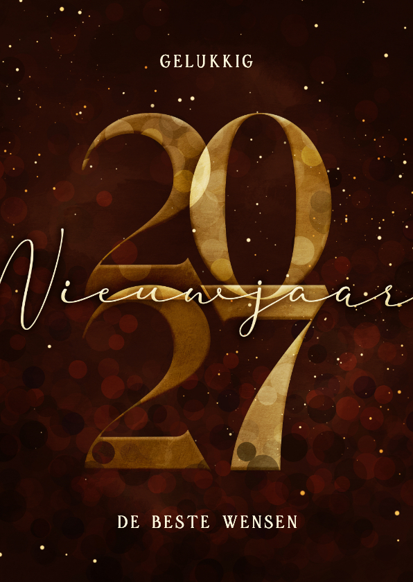 Nieuwjaarskaart gouden 2027 donkerrood stijlvol - Nieuwjaarskaarten Nieuwjaarskaarten - Nieuwjaarskaart gouden 2027 donkerrood stijlvol