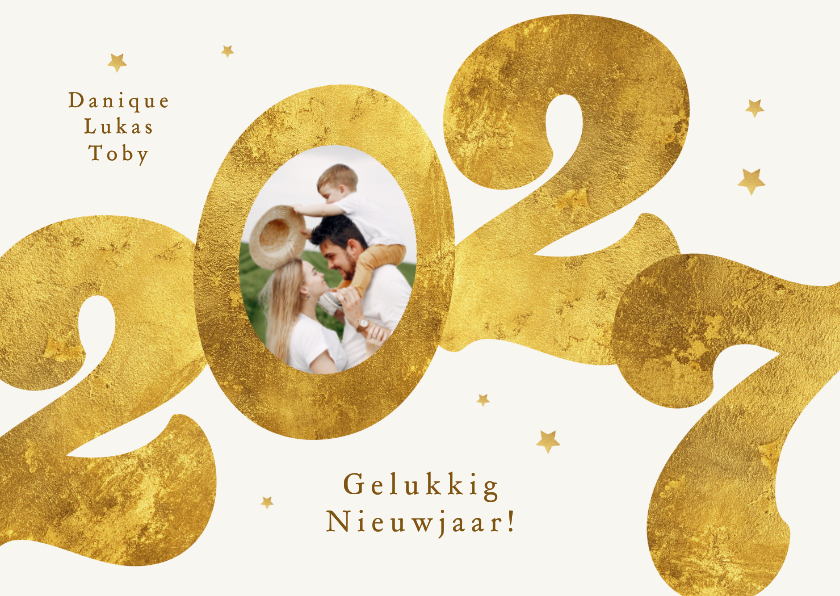 Nieuwjaarskaarten - Nieuwjaarskaart gouden 2027 sterren stijlvol modern foto