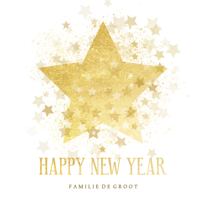 Nieuwjaarskaarten - Nieuwjaarskaart gouden ster stijlvol Happy new Year