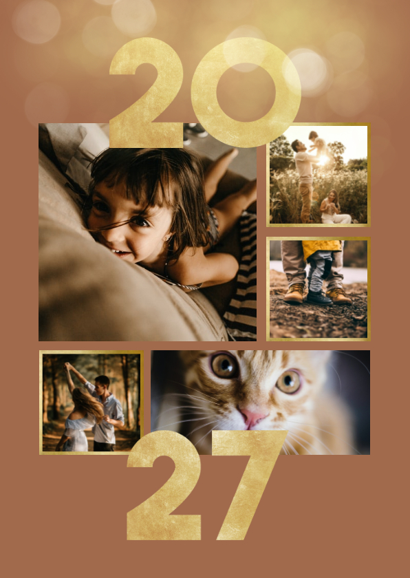 Nieuwjaarskaart goudlook collage aanpasbaar 2027 - Nieuwjaarskaarten Nieuwjaarskaarten - Nieuwjaarskaart goudlook collage aanpasbaar 2027