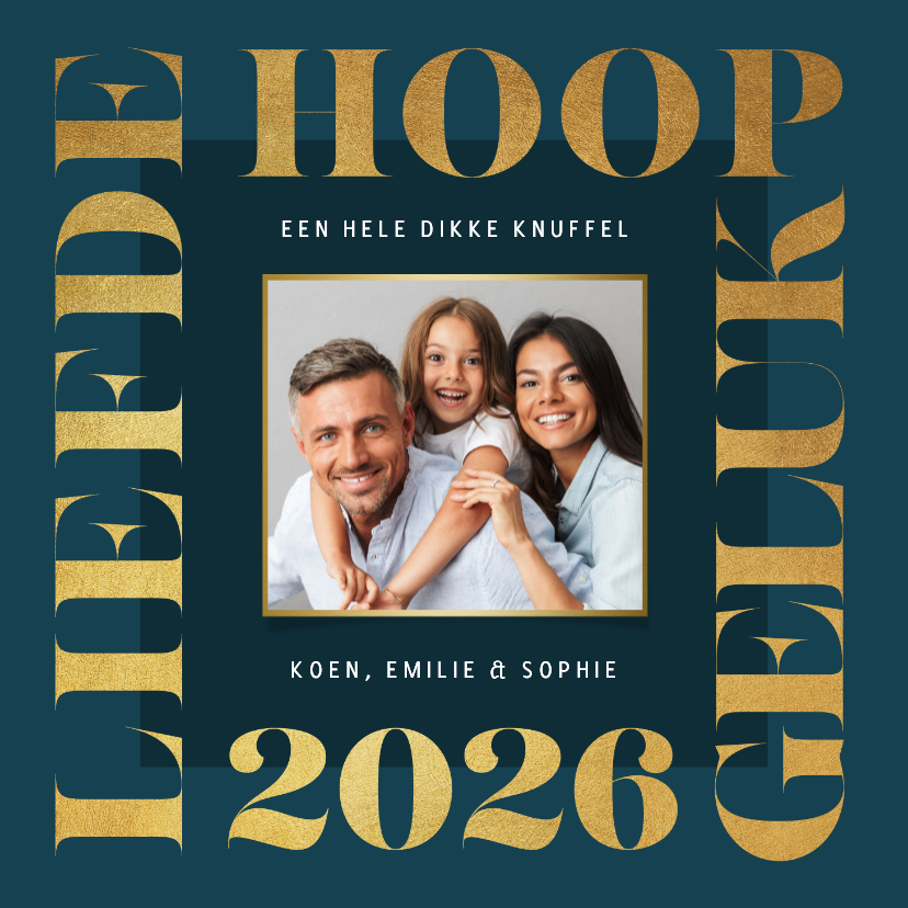 Nieuwjaarskaarten - Nieuwjaarskaart grafisch modern goud foto 2026 liefde