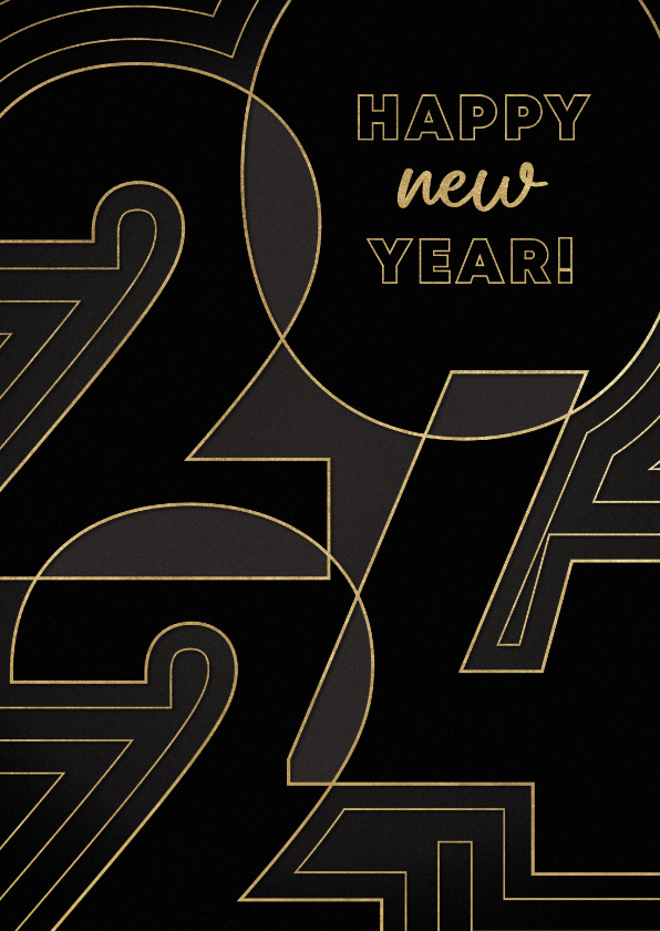 Nieuwjaarskaarten - Nieuwjaarskaart grafische 2024 met lijnen Happy new year!