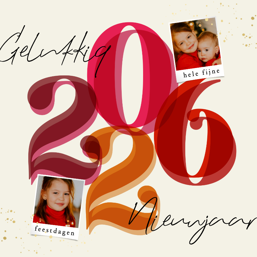 Nieuwjaarskaarten - Nieuwjaarskaart groot jaartal met foto kleurrijk