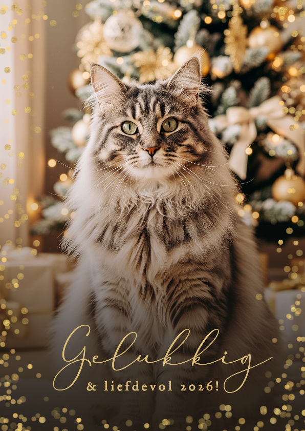 Nieuwjaarskaarten - Nieuwjaarskaart grote foto kat gelukkig nieuwjaar