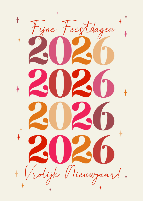 Nieuwjaarskaarten - Nieuwjaarskaart grote jaartallen kleurrijke typografie