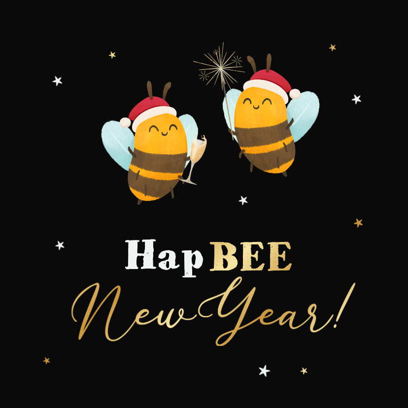Nieuwjaarskaart hapBEE new year bijtjes dieren - Nieuwjaarskaarten Nieuwjaarskaarten - Nieuwjaarskaart hapBEE new year bijtjes dieren