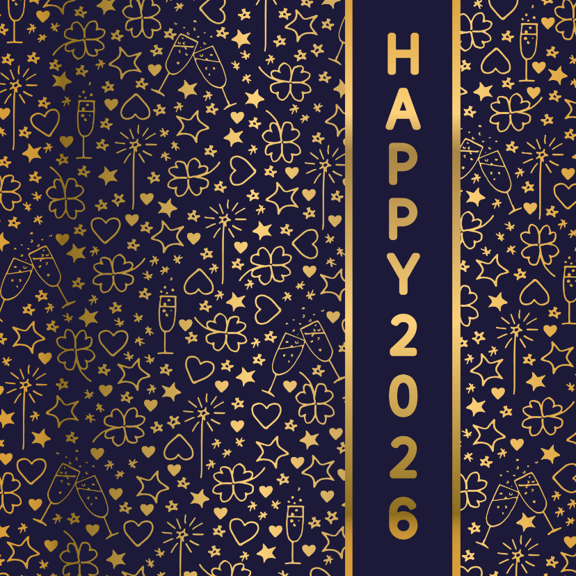 Nieuwjaarskaart happy 2026 illustraties goudlook - Nieuwjaarskaarten Nieuwjaarskaarten - Nieuwjaarskaart happy 2026 illustraties goudlook