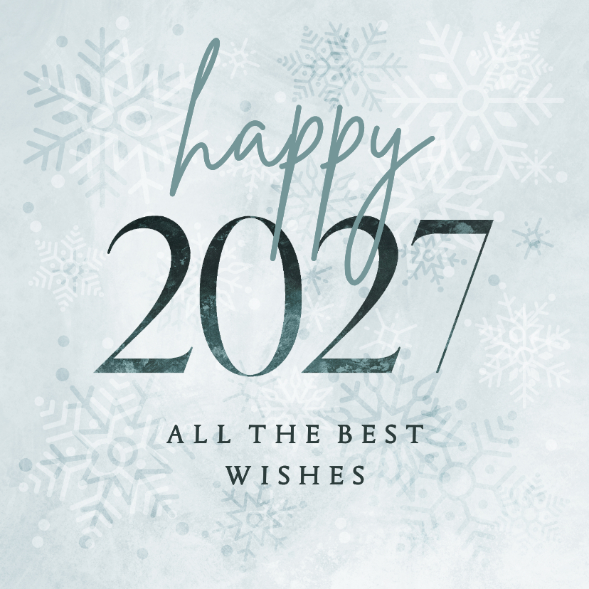 Nieuwjaarskaart happy 2027 lichtblauw met sneeuwvlokken - Nieuwjaarskaarten Nieuwjaarskaarten - Nieuwjaarskaart happy 2027 lichtblauw met sneeuwvlokken