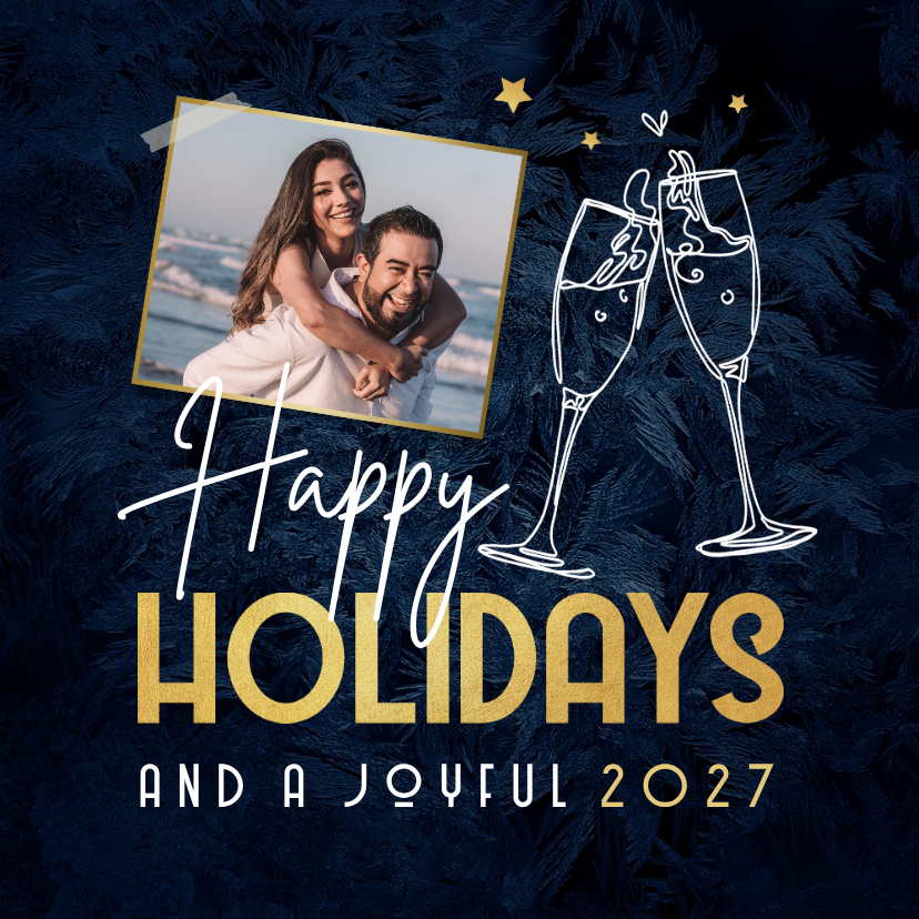 Nieuwjaarskaart happy holidays champagne en foto - Nieuwjaarskaarten Nieuwjaarskaarten - Nieuwjaarskaart happy holidays champagne en foto