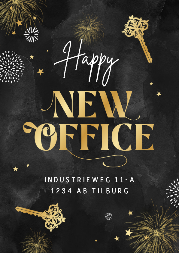 Nieuwjaarskaart happy new office sterren zwart goud - Nieuwjaarskaarten Nieuwjaarskaarten - Nieuwjaarskaart happy new office sterren zwart goud
