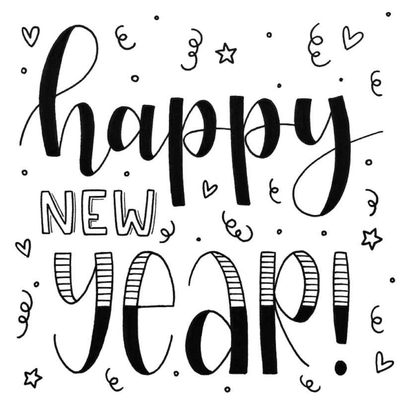 Nieuwjaarskaarten - Nieuwjaarskaart - Happy new year handlettering