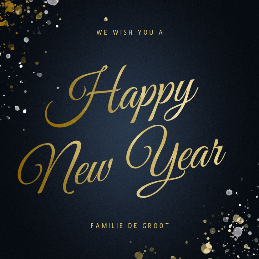 Nieuwjaarskaart Happy new Year klassiek met sterren - Nieuwjaarskaarten Nieuwjaarskaarten - Nieuwjaarskaart Happy new Year klassiek met sterren