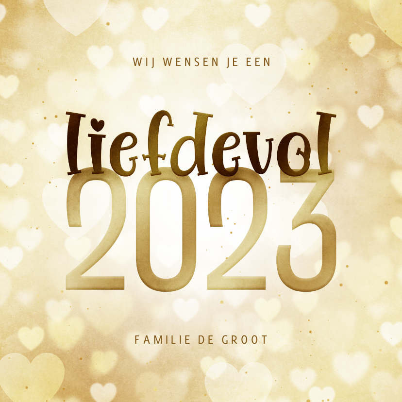 Nieuwjaarskaart hartjes liefdevol 2022 goudlook - Nieuwjaarskaarten Nieuwjaarskaarten - Nieuwjaarskaart hartjes liefdevol 2022 goudlook