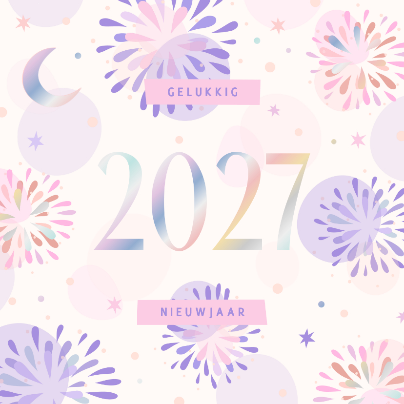 Nieuwjaarskaarten - Nieuwjaarskaart holografisch 2027 vuurwerk