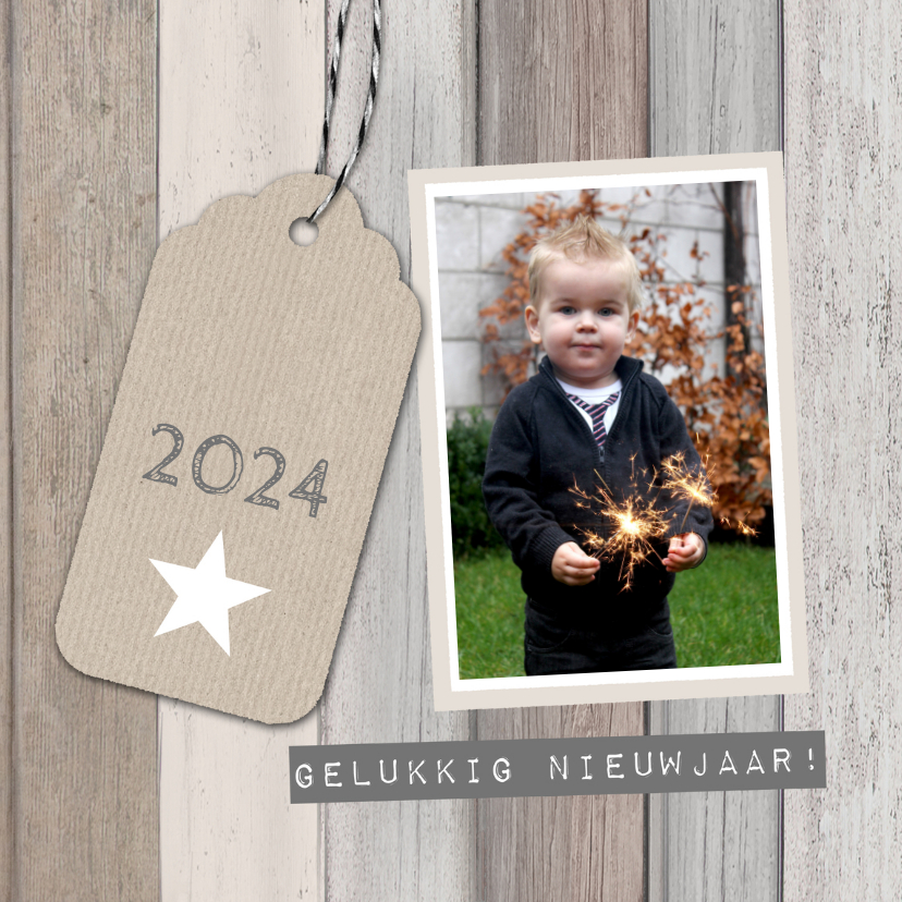 Nieuwjaarskaart hout foto label - Nieuwjaarskaarten Nieuwjaarskaarten - Nieuwjaarskaart hout foto label