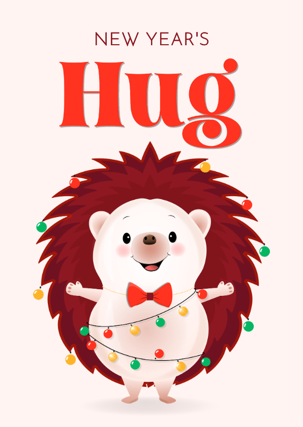Nieuwjaarskaart humor vrolijke kerstegel geeft een knuffel - Nieuwjaarskaarten Nieuwjaarskaarten - Nieuwjaarskaart humor vrolijke kerstegel geeft een knuffel