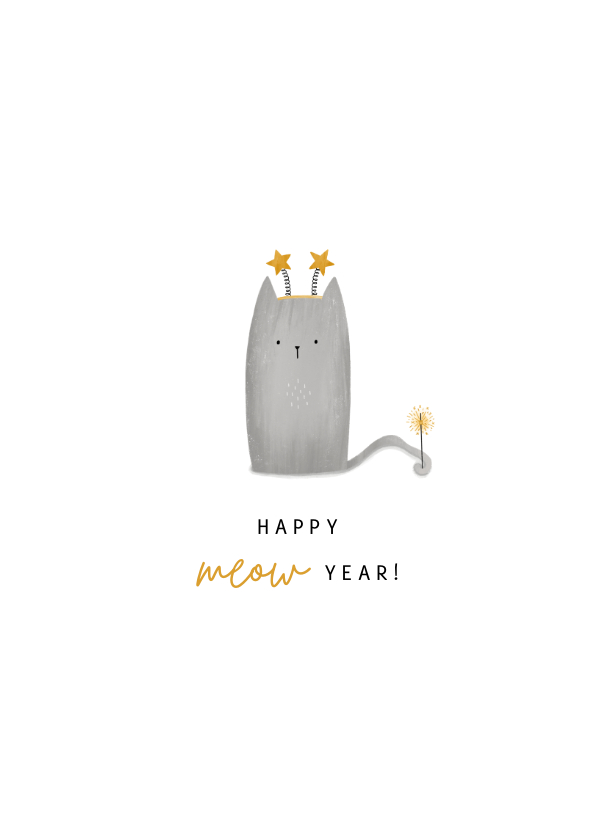 Nieuwjaarskaart kat happy meow year - Nieuwjaarskaarten Nieuwjaarskaarten - Nieuwjaarskaart kat happy meow year
