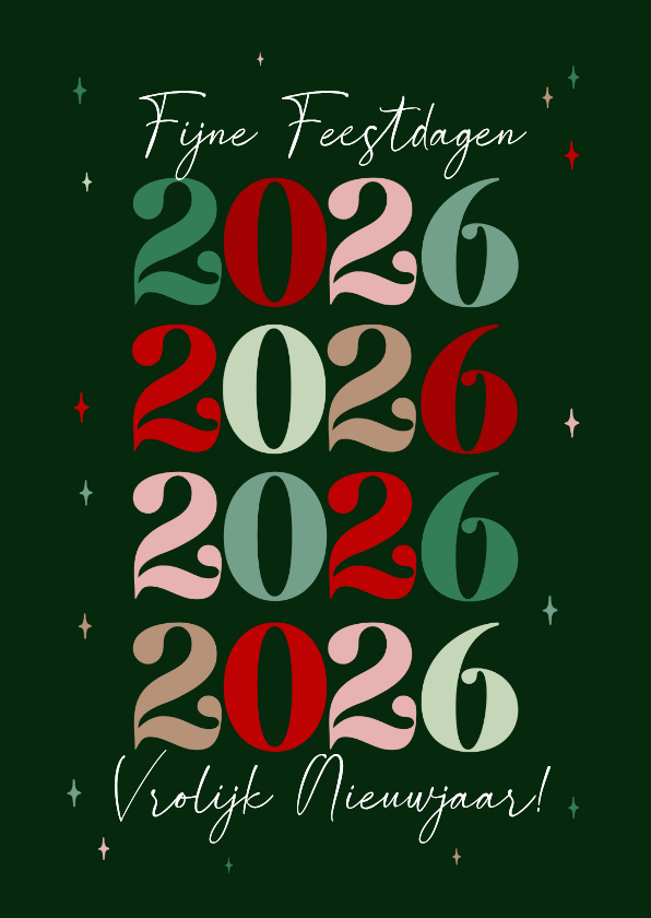 Nieuwjaarskaarten - Nieuwjaarskaart kleurrijk typografie grote jaartallen