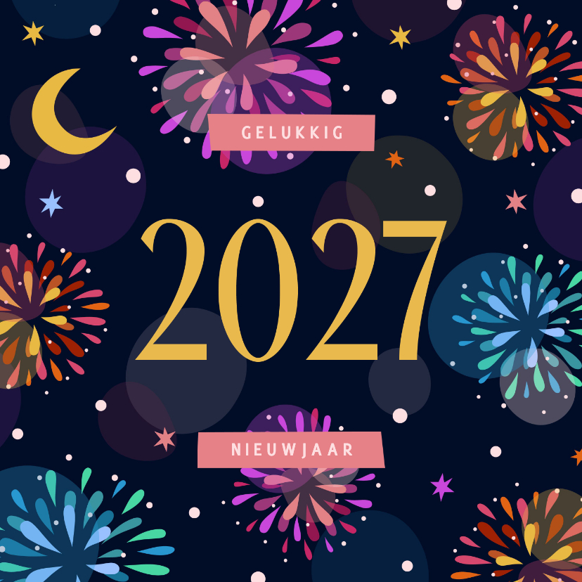 Nieuwjaarskaarten - Nieuwjaarskaart kleurrijk vuurwerk 2027