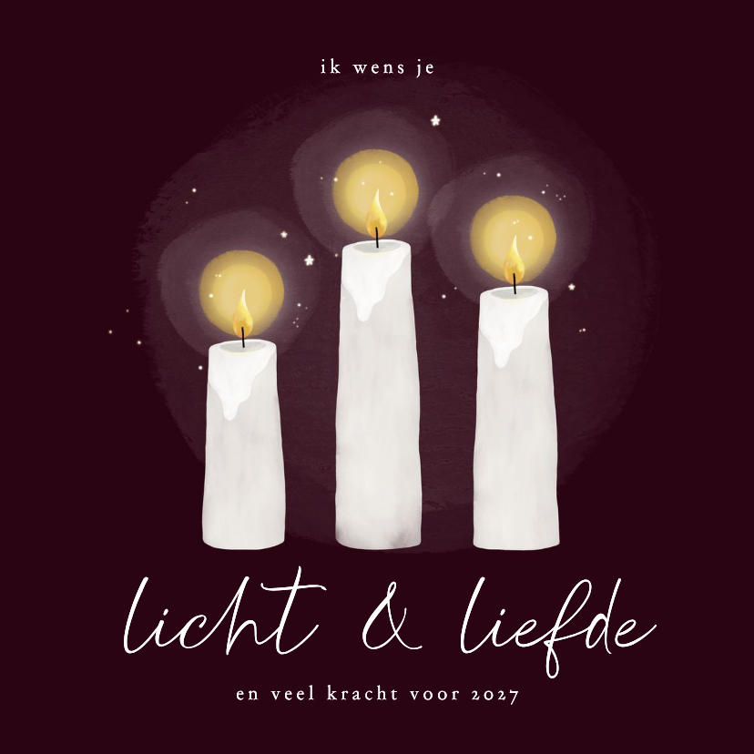 Nieuwjaarskaart licht en liefde kaarsjes bordeaux - Nieuwjaarskaarten Nieuwjaarskaarten - Nieuwjaarskaart licht en liefde kaarsjes bordeaux