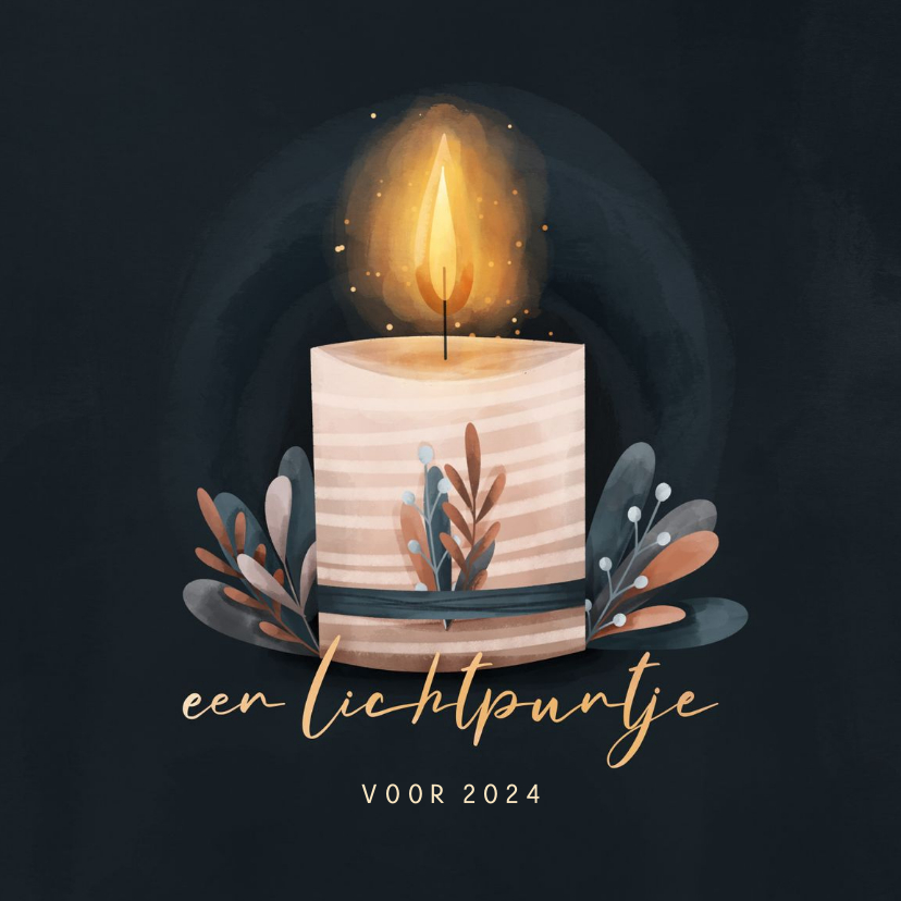 Nieuwjaarskaart lichtpuntje kaars met takjes - Nieuwjaarskaarten Nieuwjaarskaarten - Nieuwjaarskaart lichtpuntje kaars met takjes