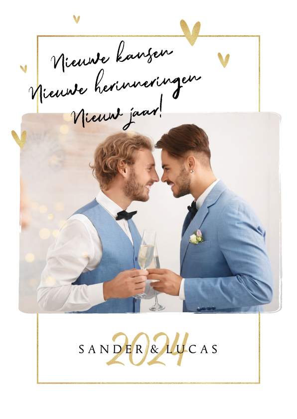 Nieuwjaarskaart liefde nieuw jaar nieuwe kansen goud hartjes - Nieuwjaarskaarten Nieuwjaarskaarten - Nieuwjaarskaart liefde nieuw jaar nieuwe kansen goud hartjes