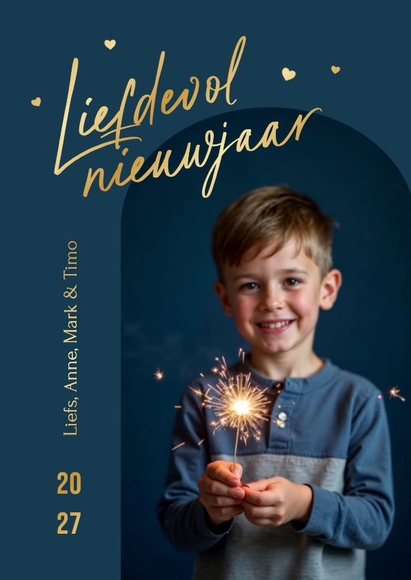 Nieuwjaarskaart liefdevol nieuwjaar foto hartjes goud - Nieuwjaarskaarten Nieuwjaarskaarten - Nieuwjaarskaart liefdevol nieuwjaar foto hartjes goud