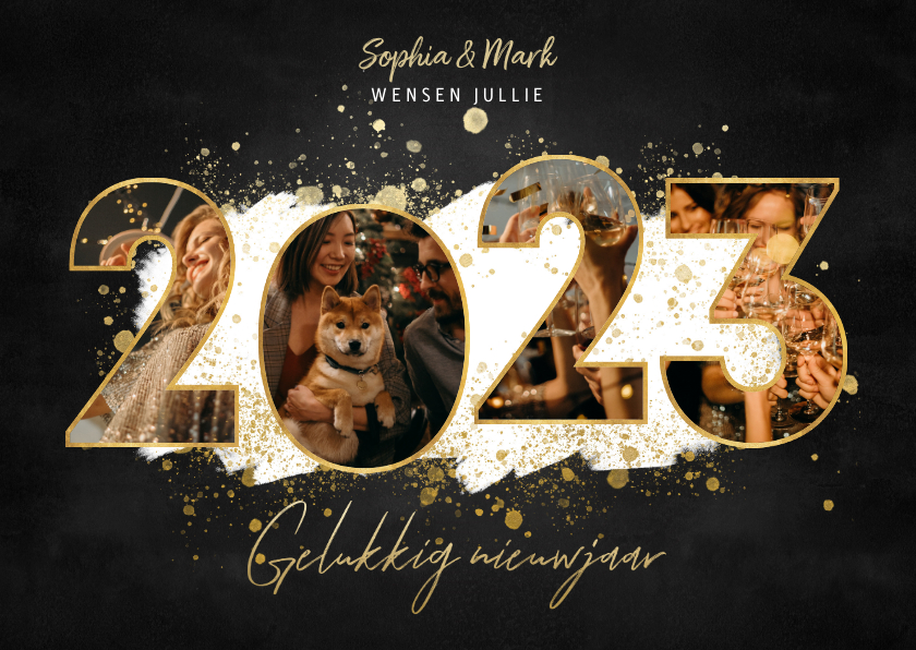Nieuwjaarskaart met 2023 fotocollage, witte Kaartje2go