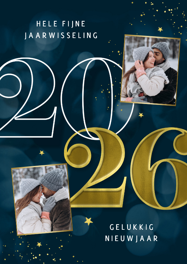 Nieuwjaarskaarten - Nieuwjaarskaart met 2026 foto's en sterren