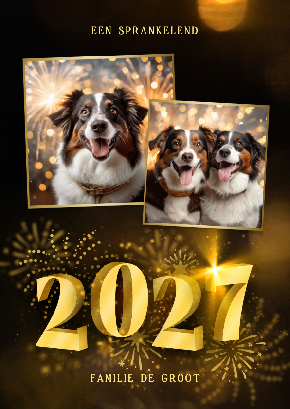 Nieuwjaarskaart met 2027 3D met 2 foto's en vuurwerk - Nieuwjaarskaarten Nieuwjaarskaarten - Nieuwjaarskaart met 2027 3D met 2 foto's en vuurwerk