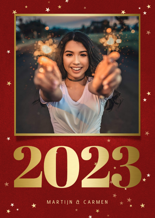 Nieuwjaarskaart met foto, gouden 2022 en sterren - Nieuwjaarskaarten Nieuwjaarskaarten - Nieuwjaarskaart met foto, gouden 2022 en sterren