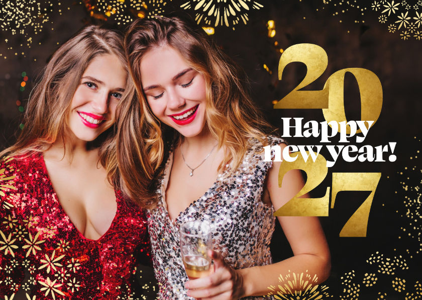 Nieuwjaarskaarten - Nieuwjaarskaart met foto gouden vuurwerk 2027 cijfers