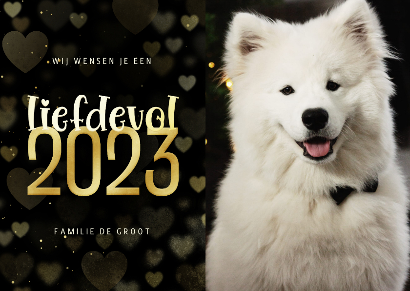 Nieuwjaarskaarten - Nieuwjaarskaart met foto goudlook hartjes liefdevol 2022