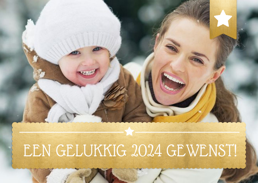 Nieuwjaarskaart met foto op de achtergrond en gouden vlak - Nieuwjaarskaarten Nieuwjaarskaarten - Nieuwjaarskaart met foto op de achtergrond en gouden vlak