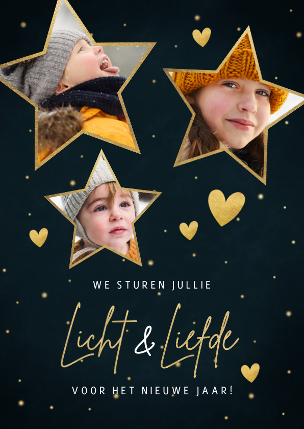 Nieuwjaarskaarten - Nieuwjaarskaart met foto's in sterren liefde en licht