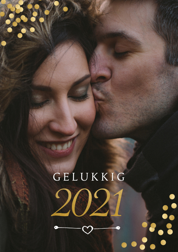 Nieuwjaarskaart met gouden confetti en evt. uitnodiging - Nieuwjaarskaarten Nieuwjaarskaarten - Nieuwjaarskaart met gouden confetti en evt. uitnodiging