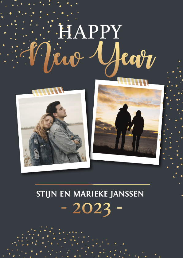 Nieuwjaarskaart met goudlook stipjes - Nieuwjaarskaarten Nieuwjaarskaarten - Nieuwjaarskaart met goudlook stipjes