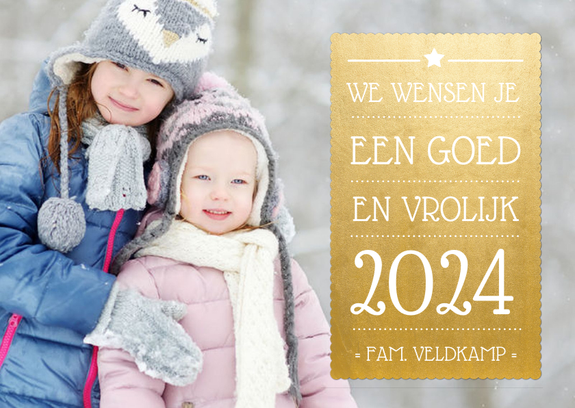 Nieuwjaarskaart met goudlook vlak en foto achtergrond - Nieuwjaarskaarten Nieuwjaarskaarten - Nieuwjaarskaart met goudlook vlak en foto achtergrond