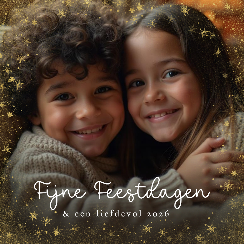 Nieuwjaarskaarten - Nieuwjaarskaart met grote foto gouden kader fijne feestdagen